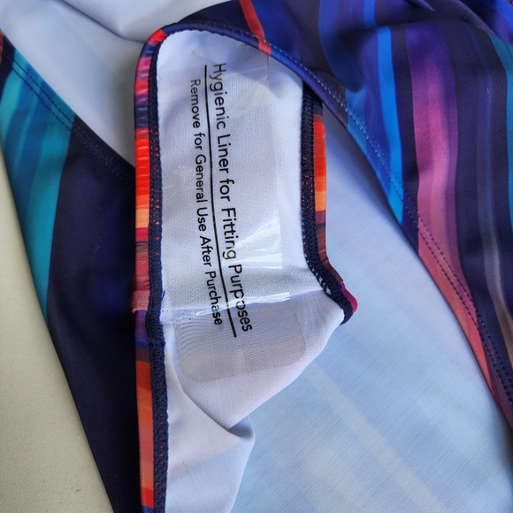 NWOT NOON SWIM Women's Halter 1 Piece Swimming Suit Striped Purple Red Sz 10 - Picture 13 of 16